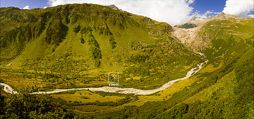 Blick ins Rhonetal unterhalb des Rhonegletschers